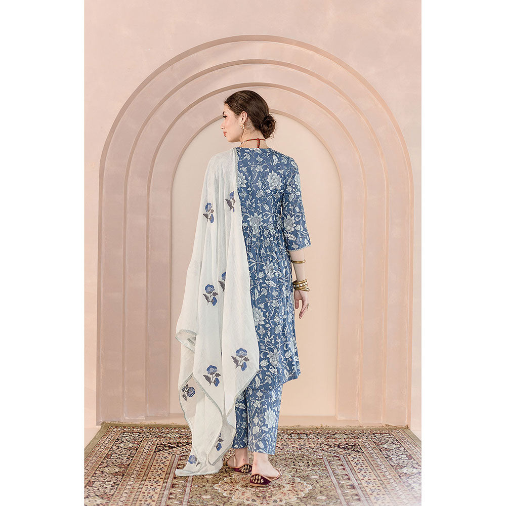 Gulabo Jaipur Sparrow Anarkali-Pant with Dupatta-Blue (Set of 3)