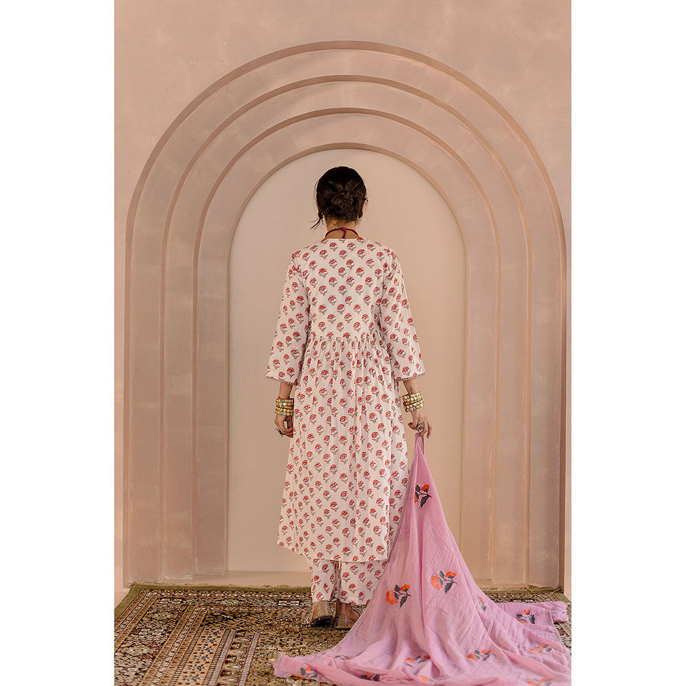 Gulabo Jaipur Sparrow Anarkali-Pant with Dupatta-White (Set of 3)