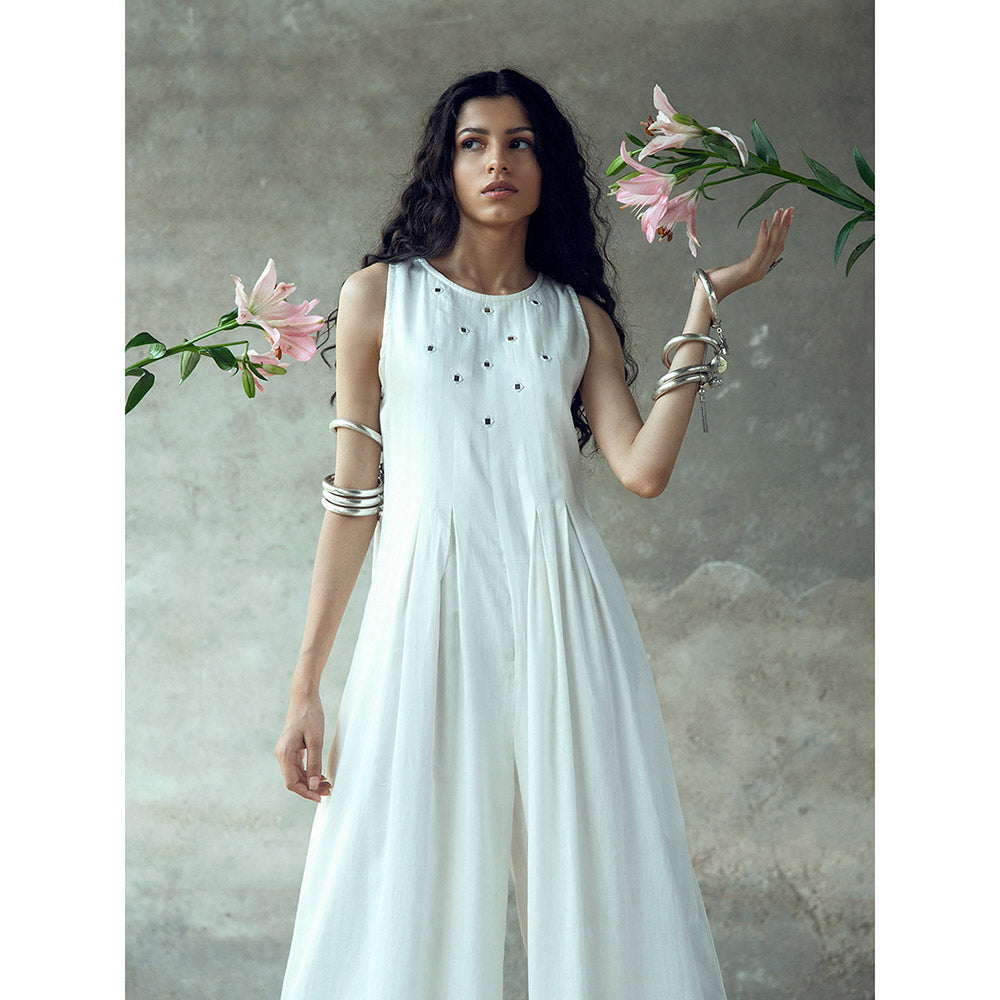 Gulaal Nanda White Mirror Work Sleeveless Jumpsuit