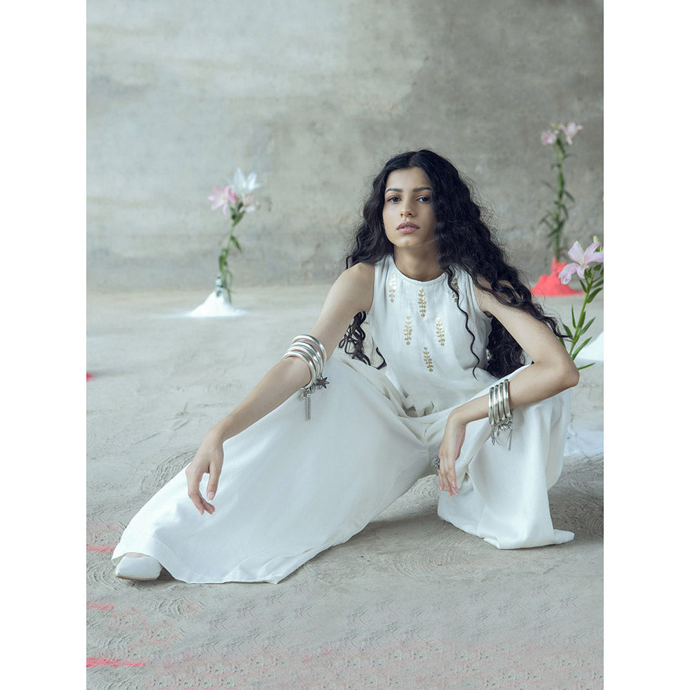 Gulaal Vividha White Pitthan Work Sleeveless Jumpsuit