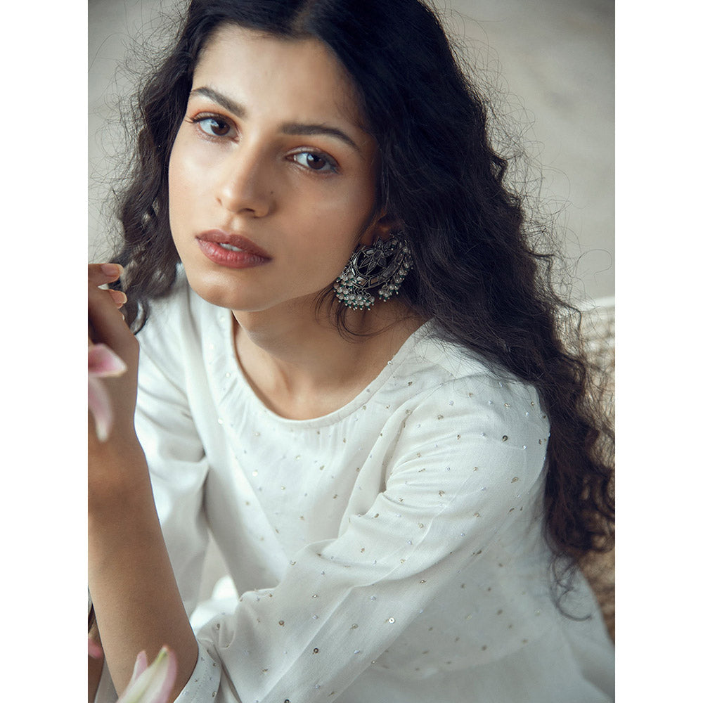 Gulaal Harsha White Ruffle Kurta With Flared Pant (Set of 2)