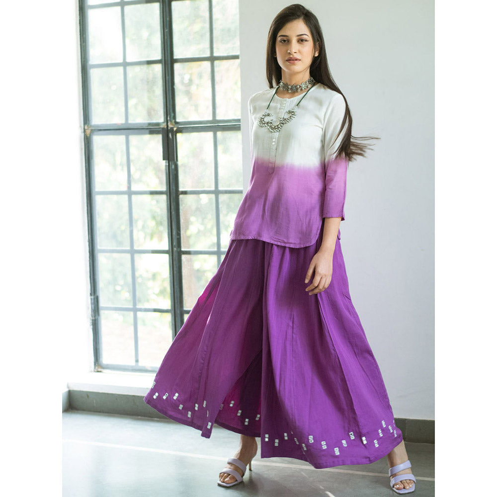 Gulaal Purple Garin Top And Palazzo (Set of 2)