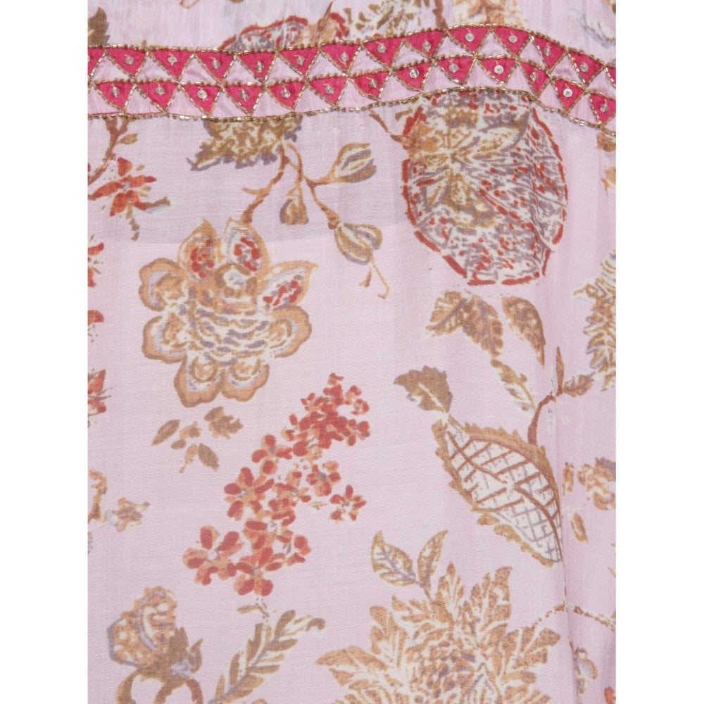 Gopi Vaid Printed Viscose Pink Asymmetric Kurta With Gotta Patti Work