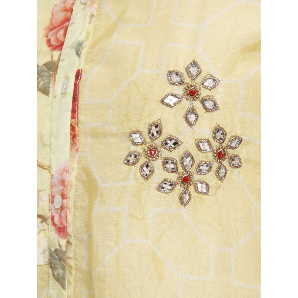 Gopi Vaid Cotton Silk Chanderi Yellow High Low Shirt With Gota Patti Work