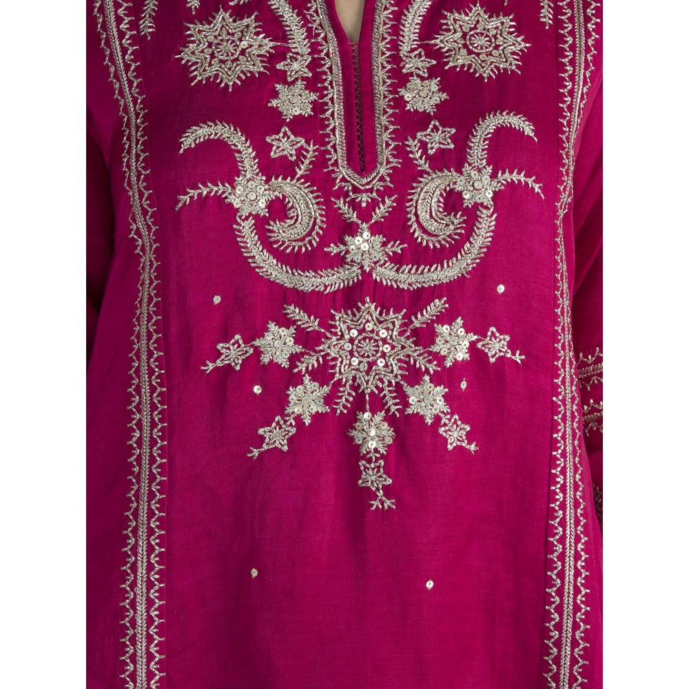 Gopi vaid Pink Embroidered Kurta With Sharara & Dupatta (Set of 3)