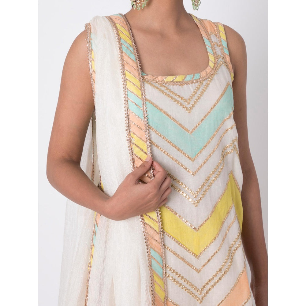 Gopi vaid Off White Gota Work Kurta With Sharara & Dupatta (Set of 3)