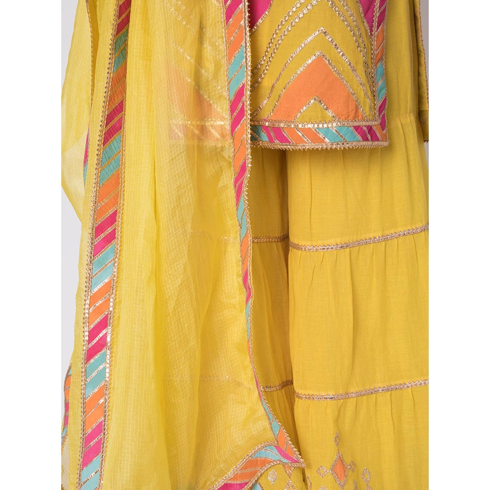 Gopi vaid Yellow Gota Work Kurta With Sharara & Dupatta (Set of 3)