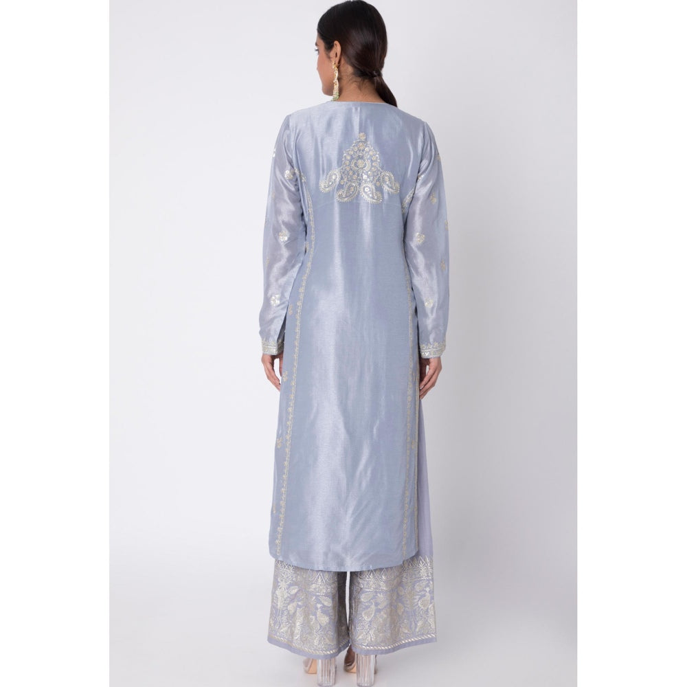 Gopi vaid Lavender Embroidered Kurta With Palazzo & Dupatta (Set of 3)