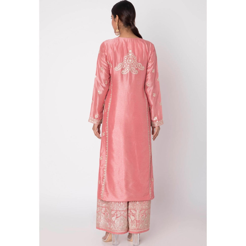 Gopi vaid Pink Embroidered Kurta With Palazzo & Dupatta (Set of 3)