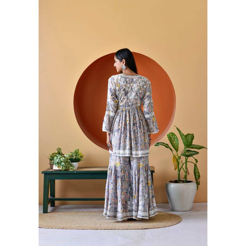 House of Chikankari Zarah Chikankari Mulmul Gharara (Set of 2)