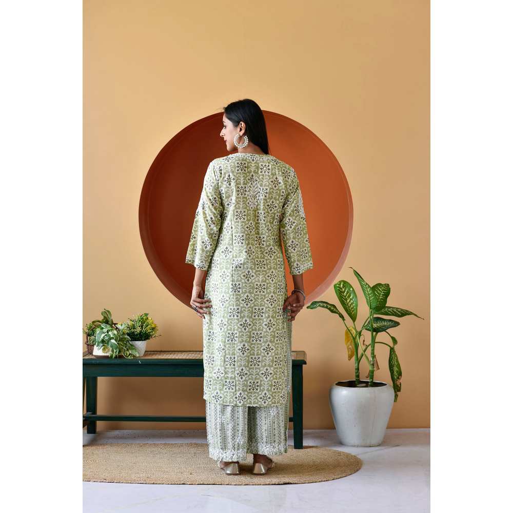 House of Chikankari Rihana Chikankari Rayon Straight Palazzo (Set of 2)