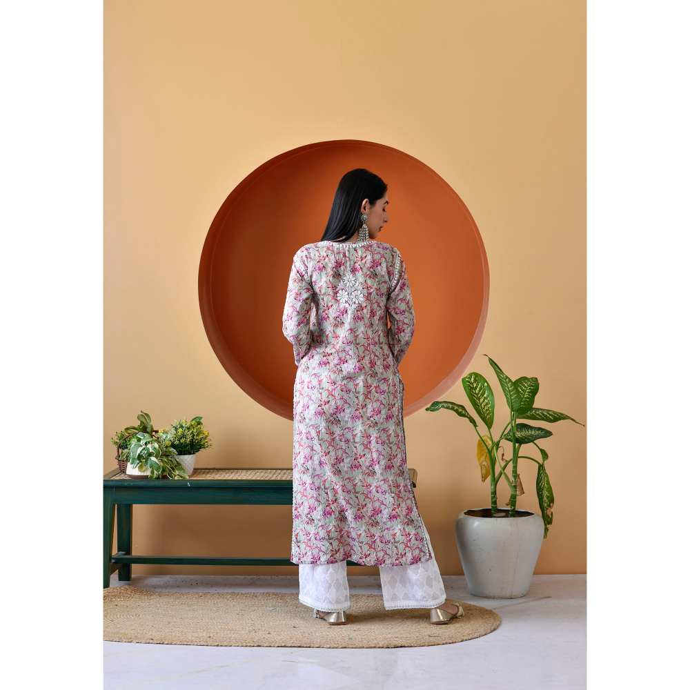 House of Chikankari Hanifa Chikankari Mulmul Straight Kurta