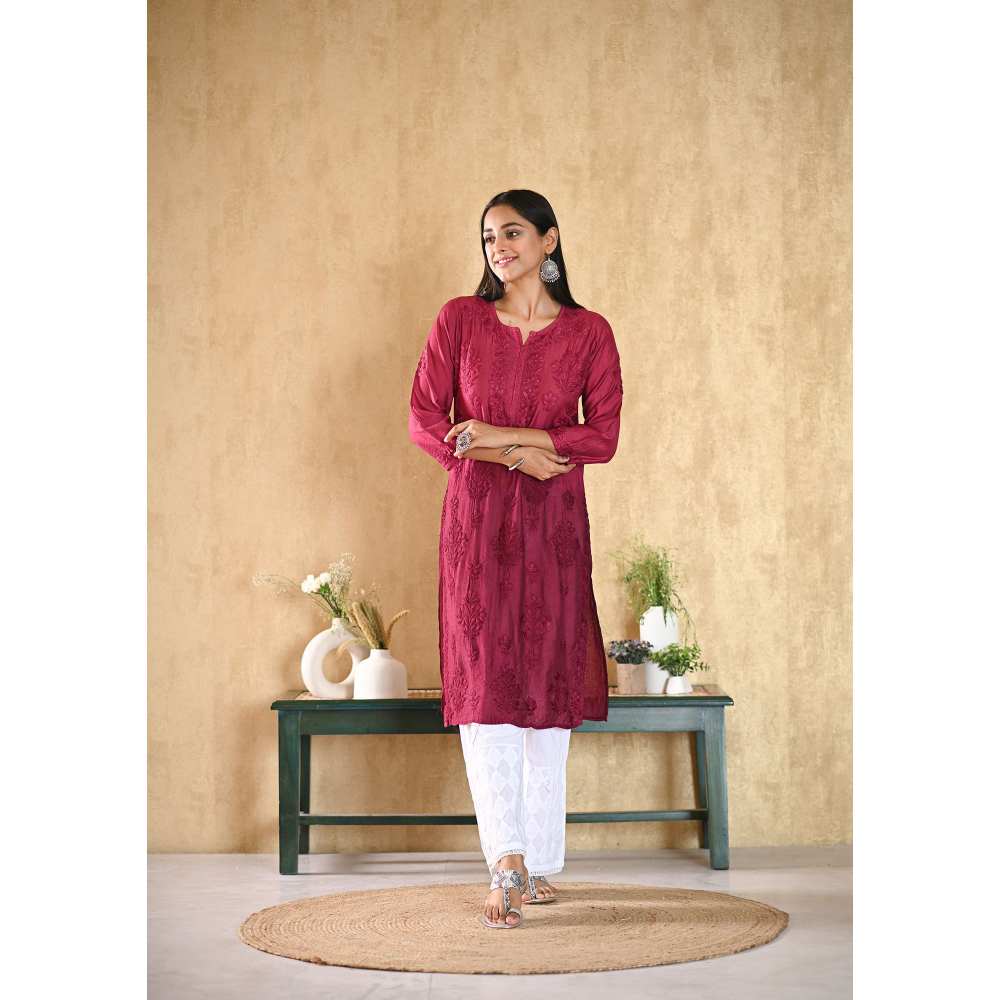 House of Chikankari Sama Chikankari Chanderi Straight Kurta