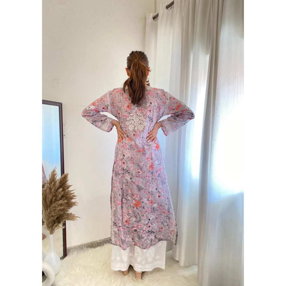 House of Chikankari Zarah Chikankari Mulmul Straight Kurta