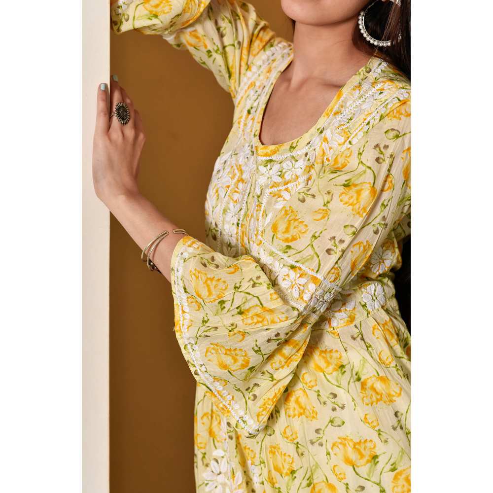 House of Chikankari Tara Chikankari Mulmul A-Line Kurta