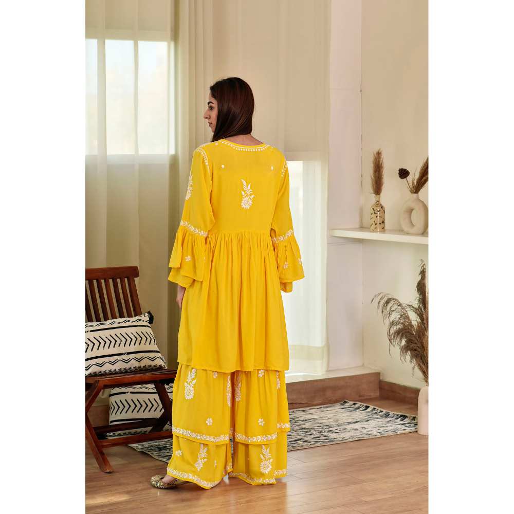 House of Chikankari Zaidah Chikankari Rayon Gharara (Set of 2)