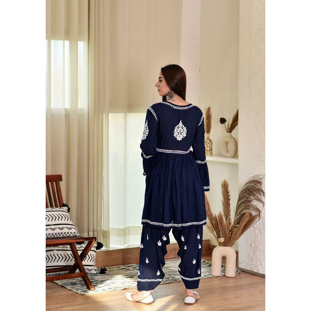House of Chikankari Husaina Chikankari Modal Angrakha Dhoti (Set of 2)