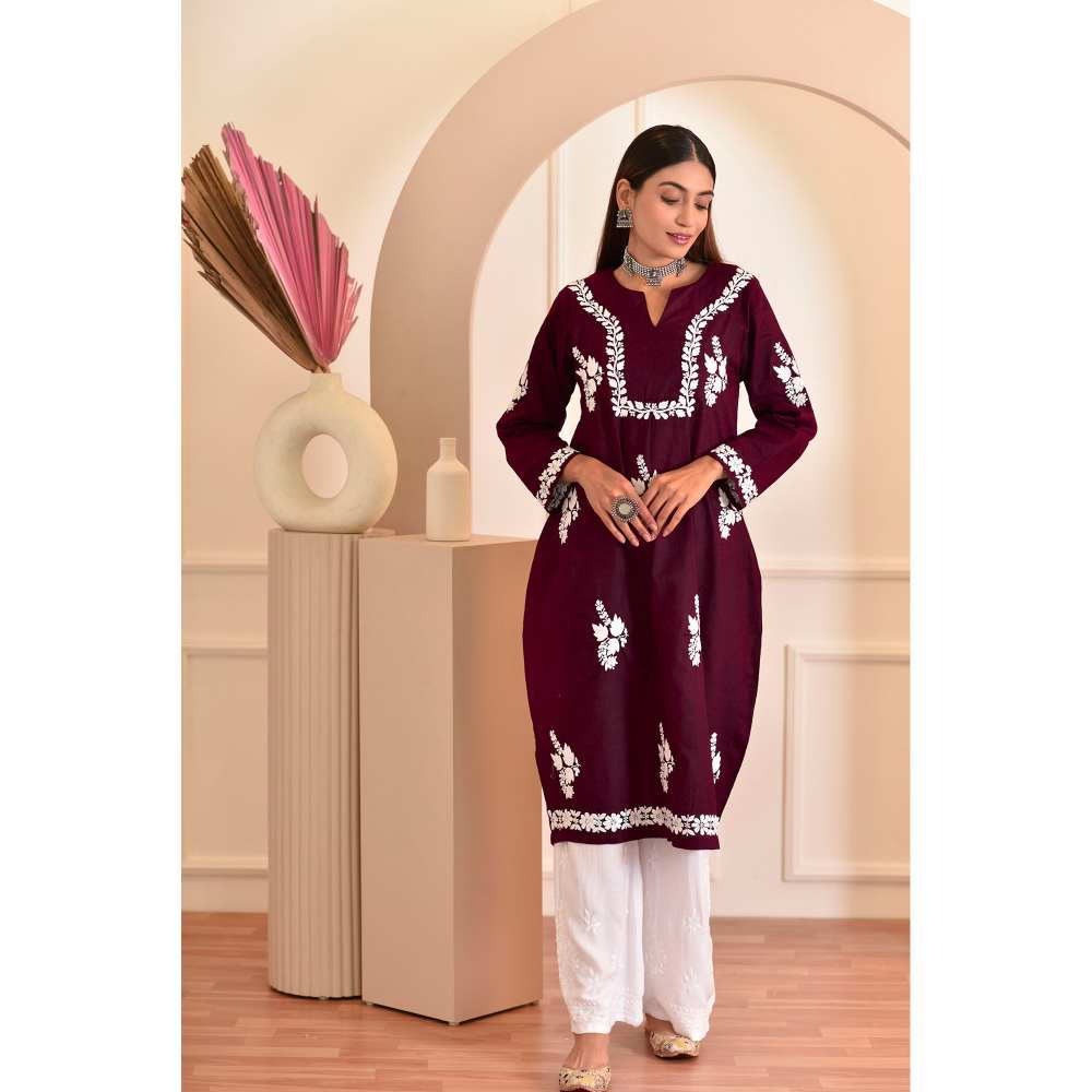House of Chikankari Faiza Chikankari Cotton A-Line Kurta