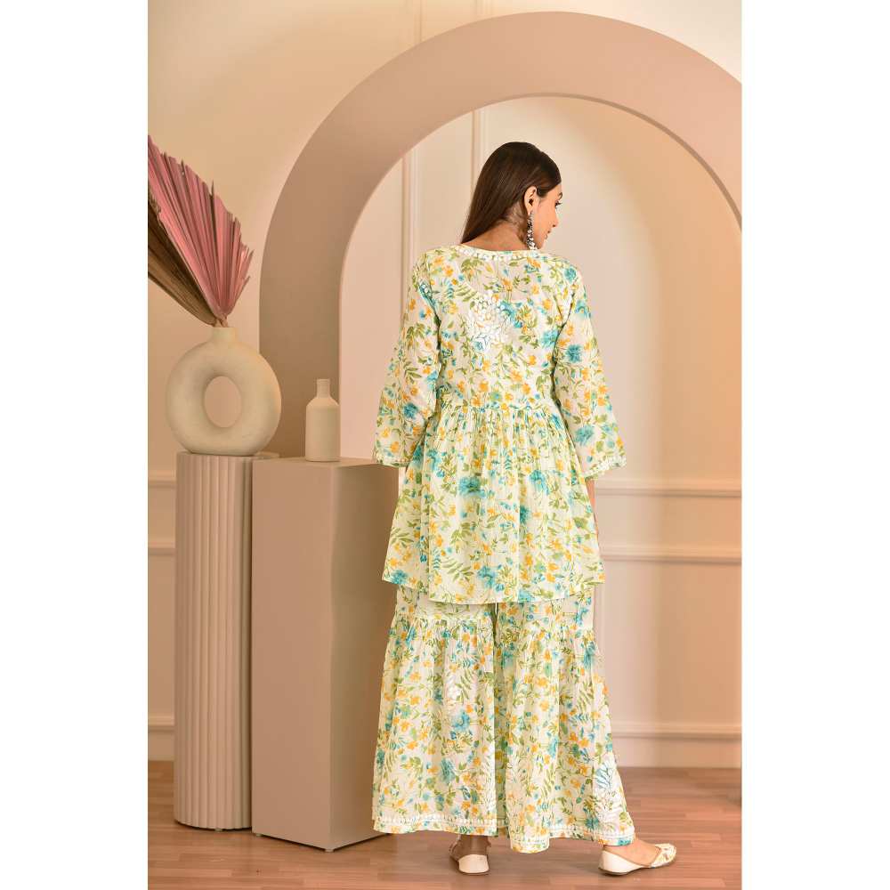 House of Chikankari Zeina Chikankari Mulmul Gharara (Set of 2)