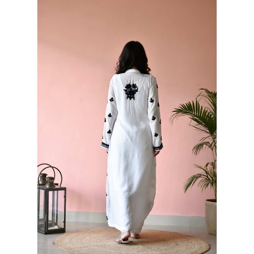 House of Chikankari Safa Chikankari Muslin A-Line Kurta - White