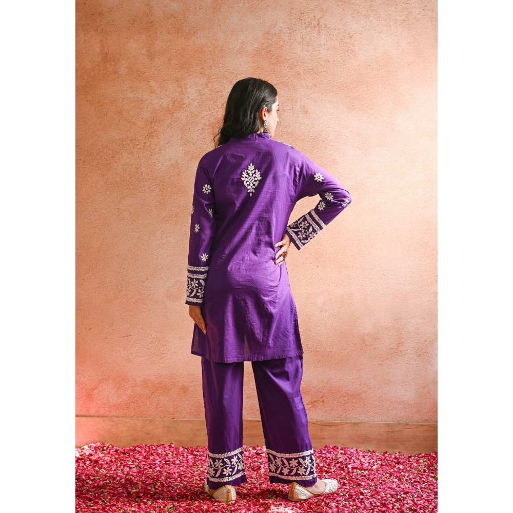 House of Chikankari Iram Chikankari Cotton Short Kurta - Purple (Set of 2)
