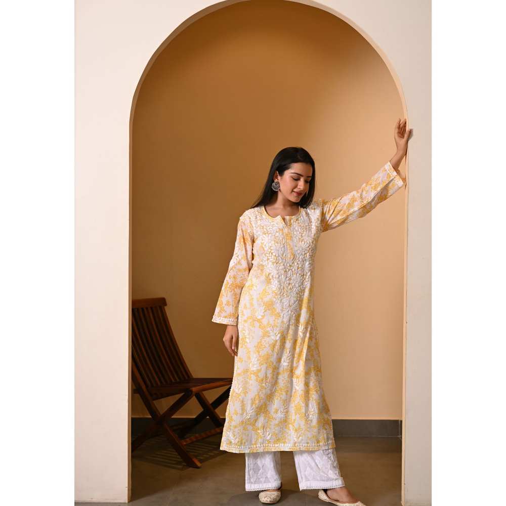 House Of Chikankari Fabiha Chikankari Mulmul Straight Kurta