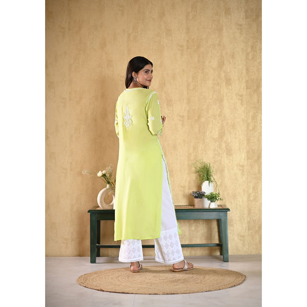 House of Chikankari Nur Chikankari Mulmul Straight Kurta