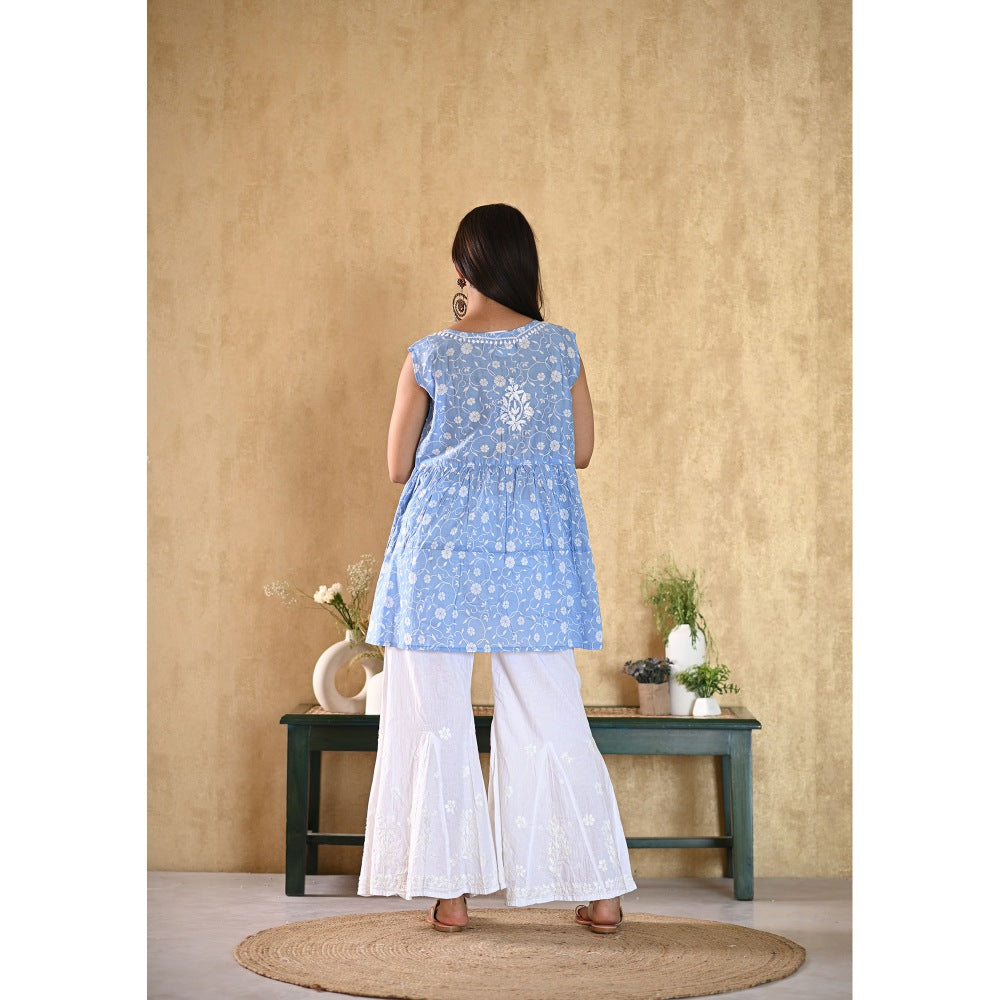 House of Chikankari Nur Chikankari Mulmul Short Sleeveless Kurta
