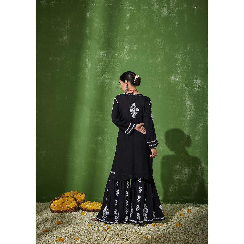 House of Chikankari Black Sabiha Chikankari Modal Kurta and Sharara (Set of 2)