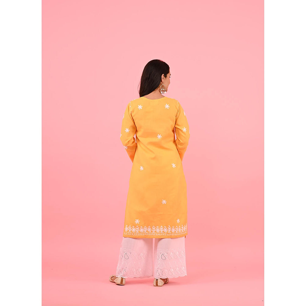 House of Chikankari Zinia Embroidered Cotton Straight Kurta Yellow