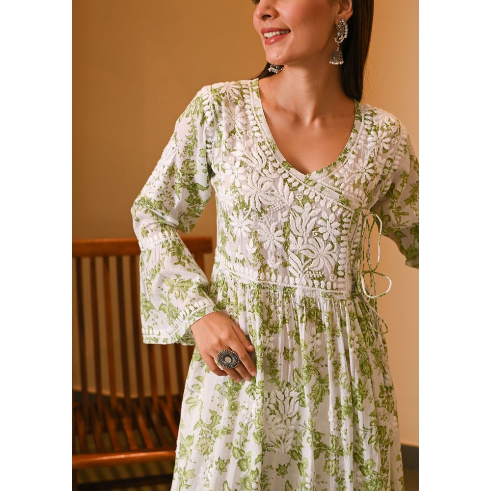 House of Chikankari Fabiha Chikankari Mulmul Angrakha Kurta