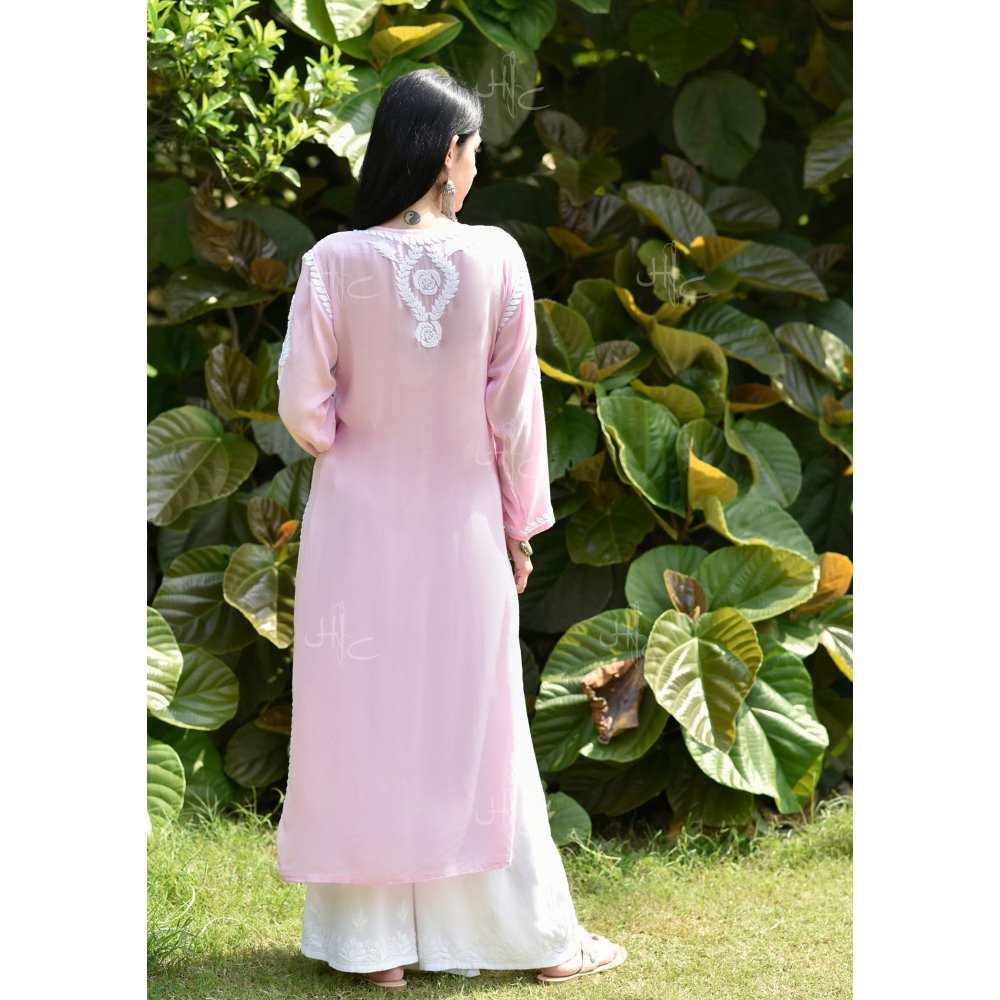 House of Chikankari Nabiha Chikankari Modal Straight Kurta Pink
