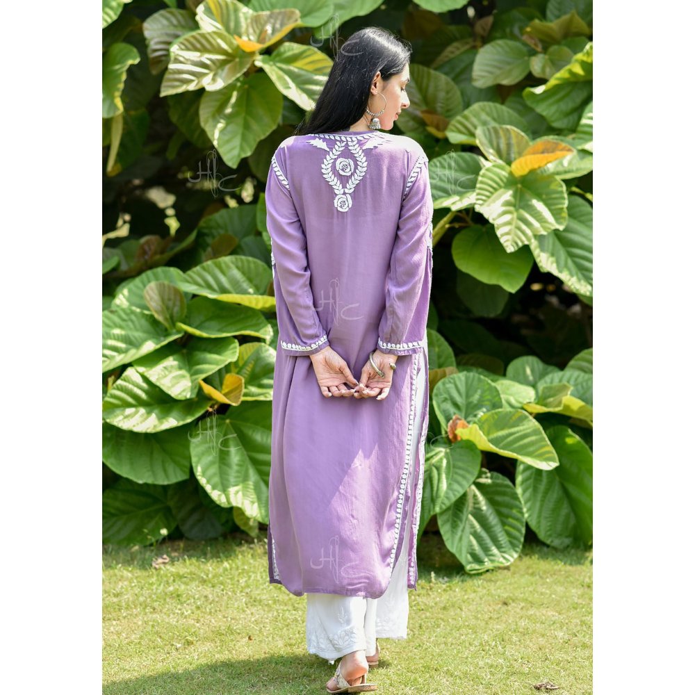 House of Chikankari Nabiha Chikankari Modal Straight Kurta Purple