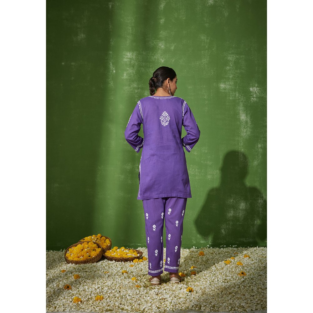 House of Chikankari Nadira Chikankari Cotton Short Kurta with Pants (Set of 2)