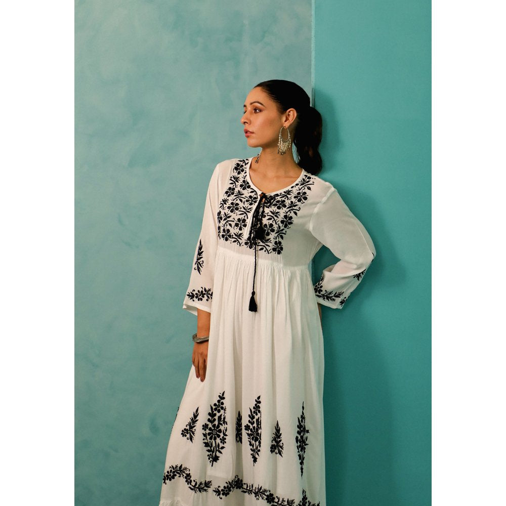 House of Chikankari Chandni Chikankari Modal A-Line White Maxi Dress