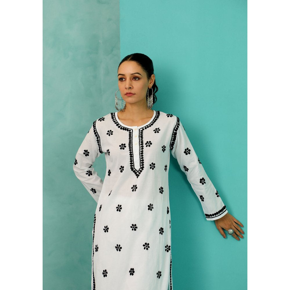 House of Chikankari Chandni Chikankari Cotton Straight White Kurta