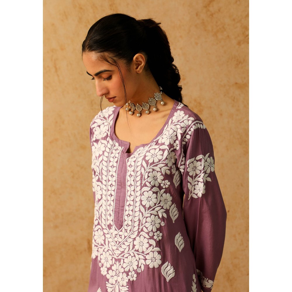 House of Chikankari Purple Maheera Chikankari Modal Straight Kurta