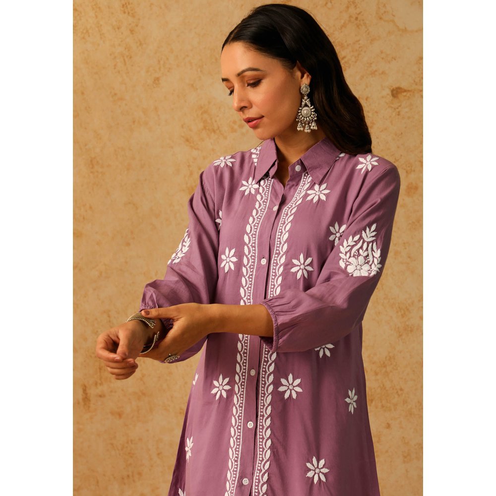 House of Chikankari Purple Afseen Chikankari Modal Straight Shirt