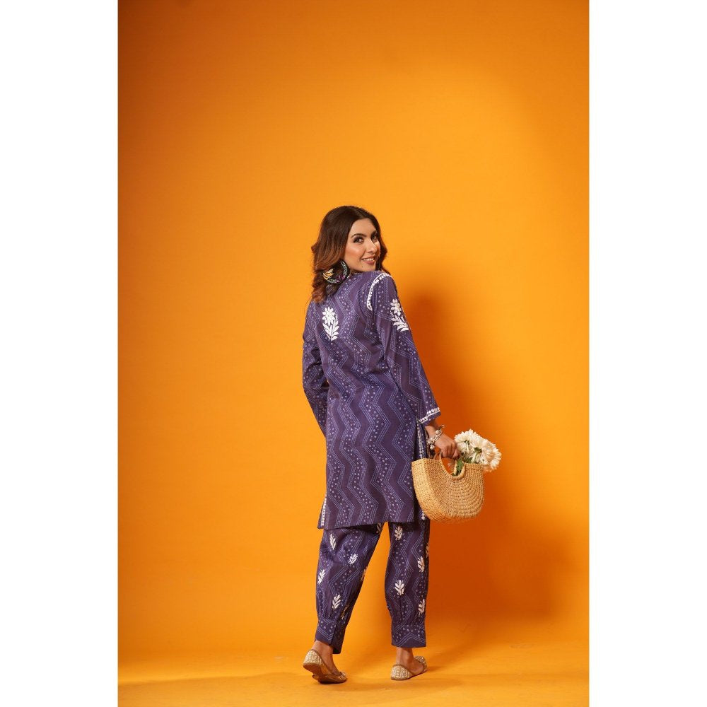 House of Chikankari Jugni Chikankari Mulmul Afghani Kurta with Pant (Set of 2)