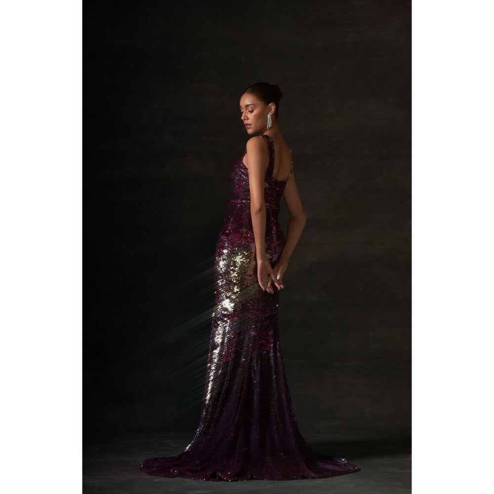 House of Exotique Pink and Gold Sequin Long Gown