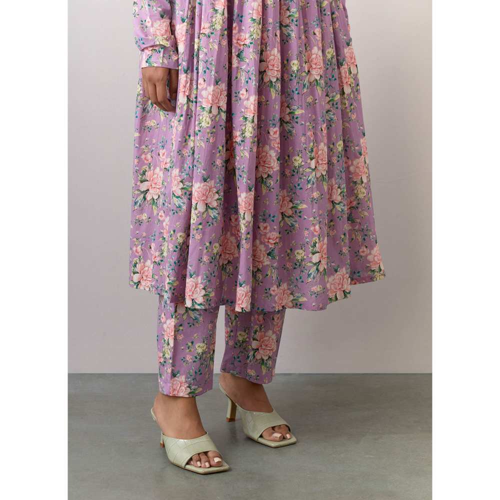 Ikshita Choudhary Lavender Cotton Printed Kurta With Pants (Set of 2)