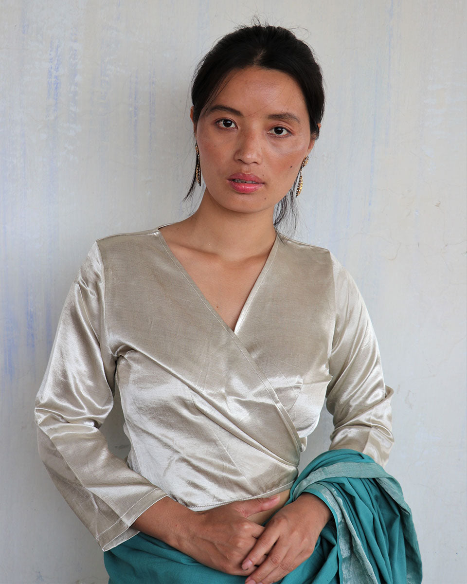 Chidiyaa Silver Mashru Silk Blouse