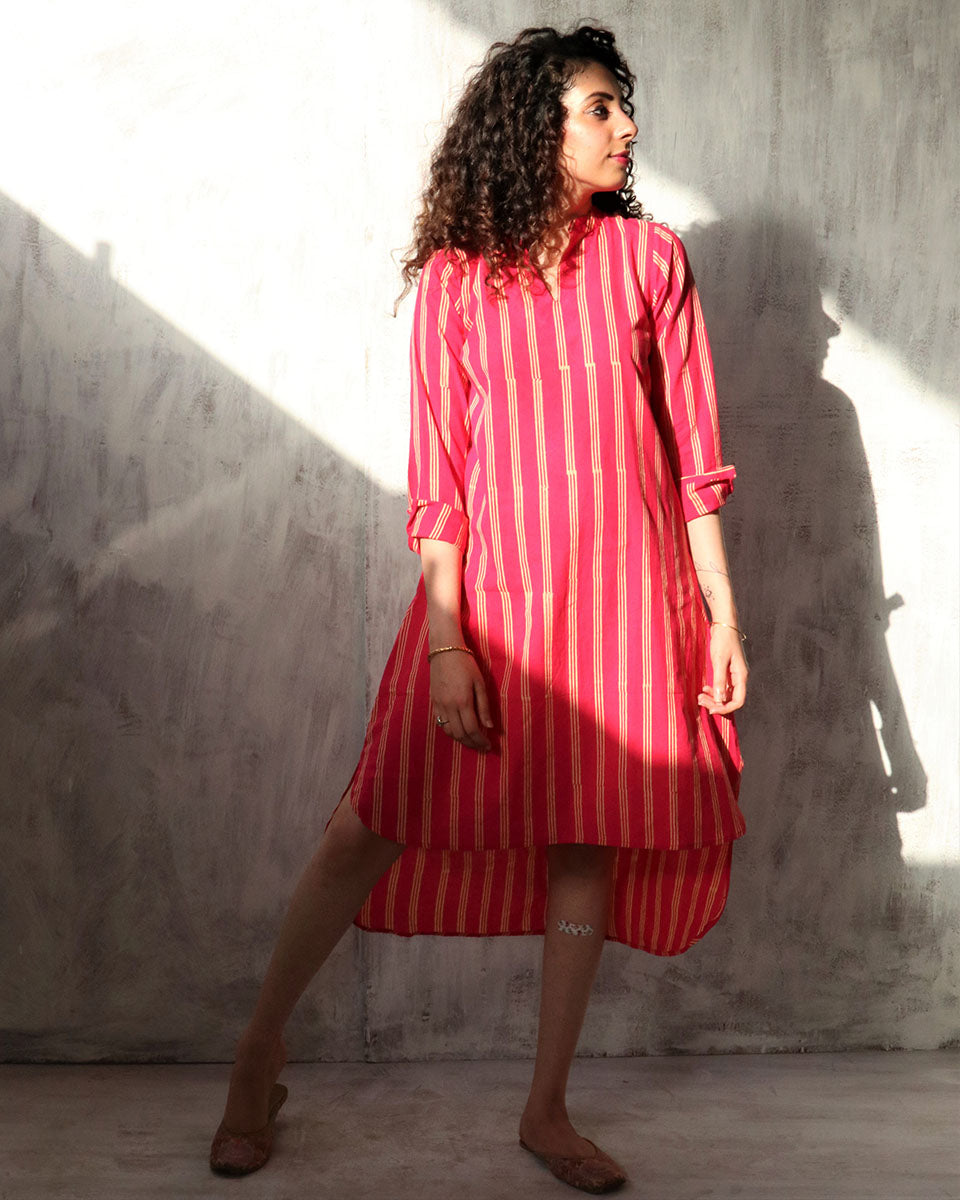 Chidiyaa Rani Stripe Printed Cotton Kurti Dress