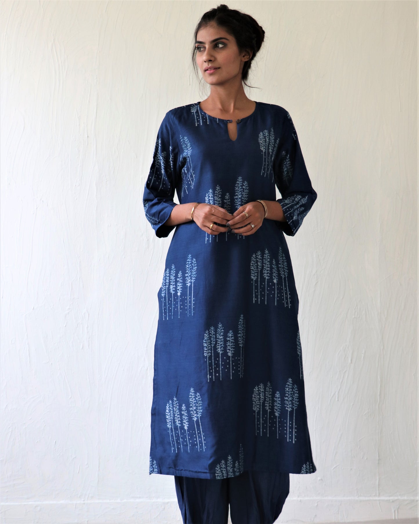 Chidiyaa Indigo Conifer Block Printed Chanderi Kurta - Ubs (Set of 2)