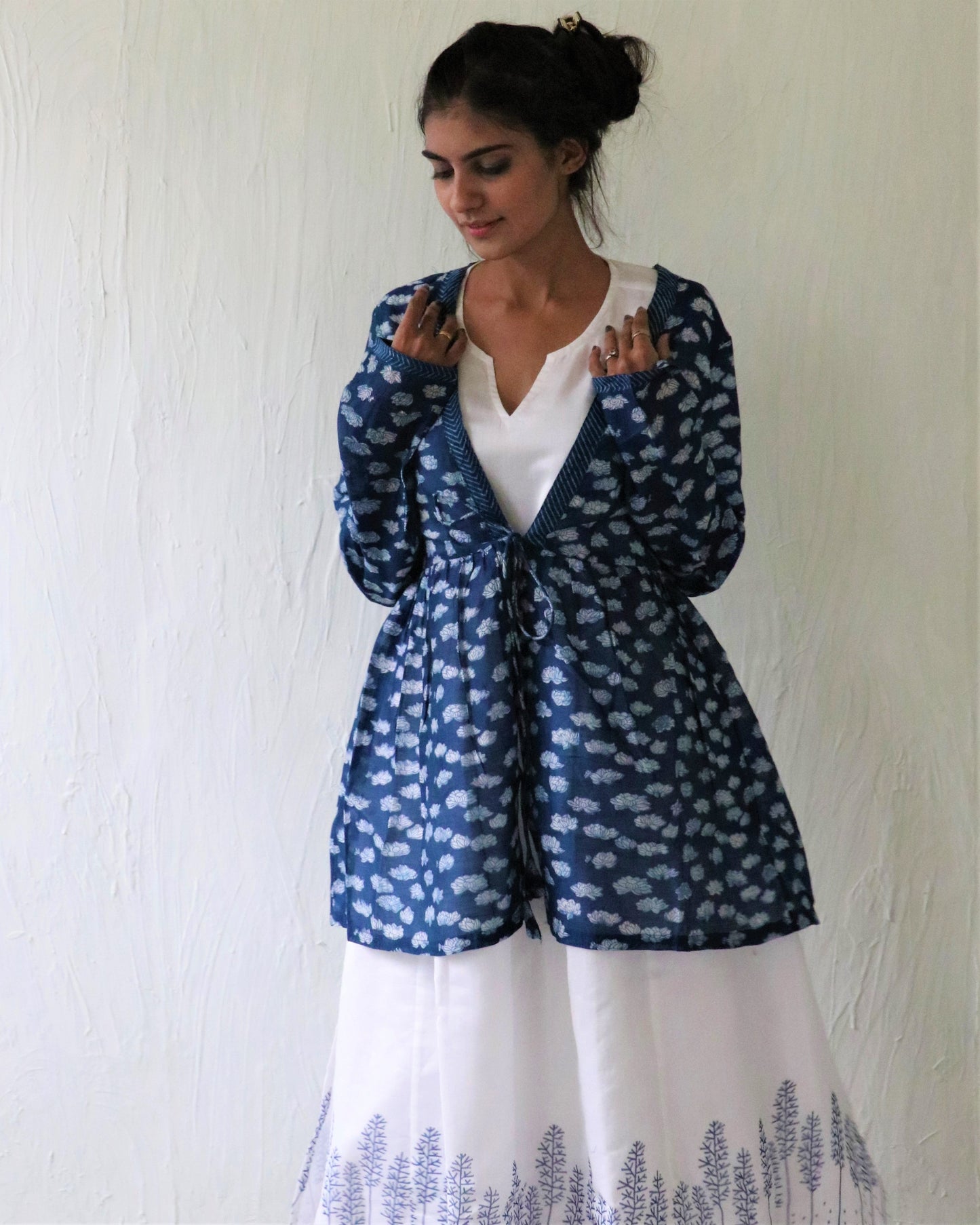 Chidiyaa Indigo Lotus Block Printed Jacket - Ubs