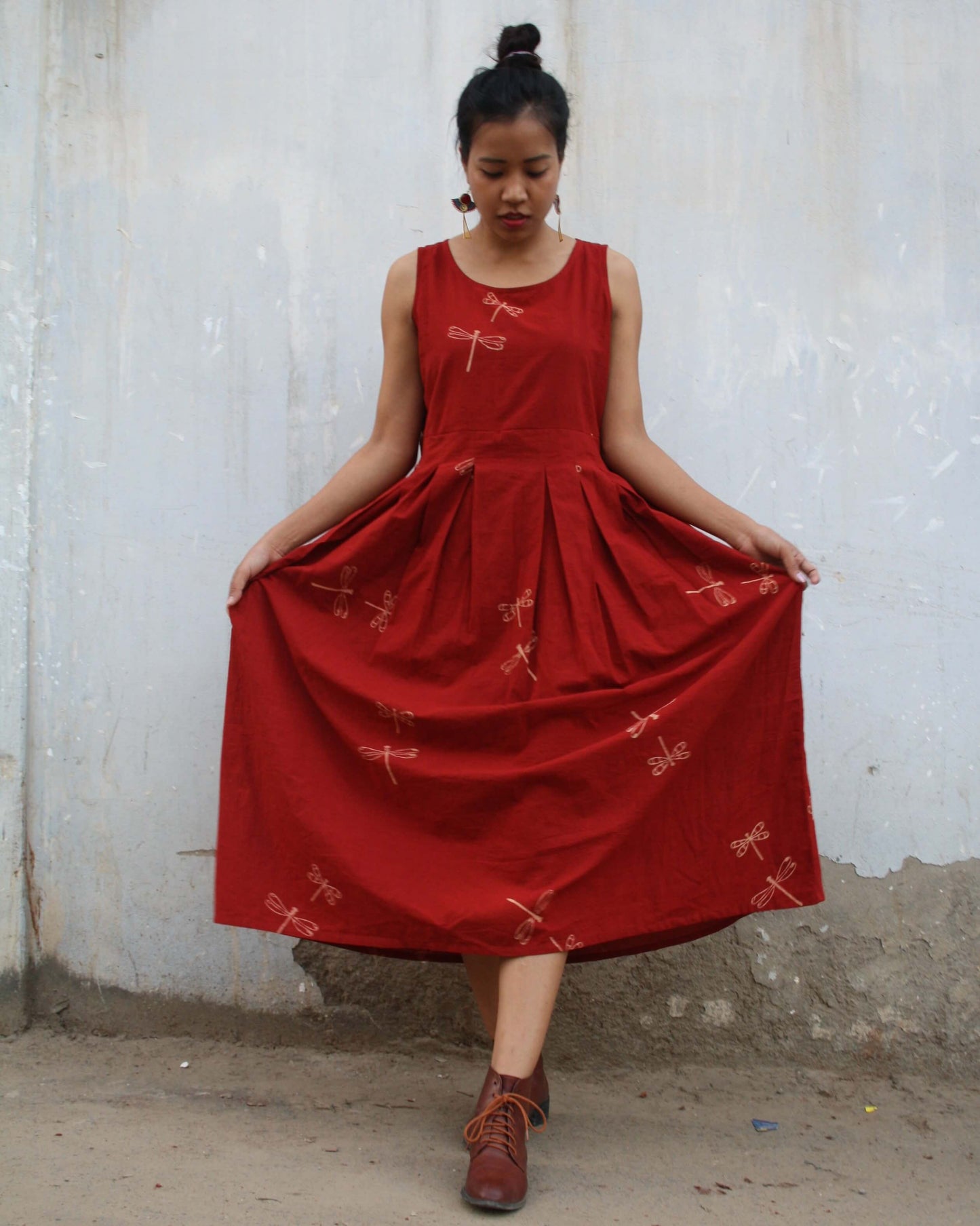 Chidiyaa Red Cotton Dress