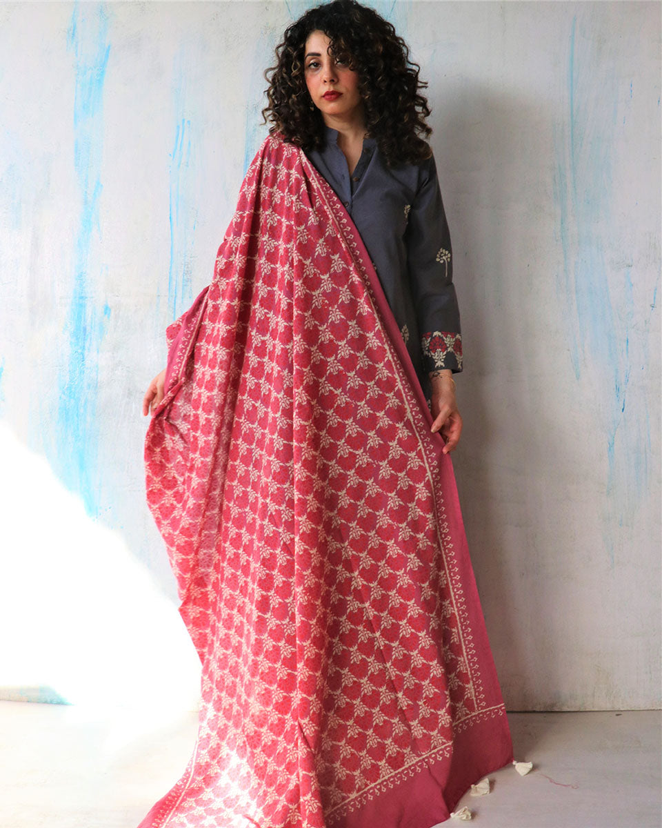 Chidiyaa Pink Cotton Dupatta