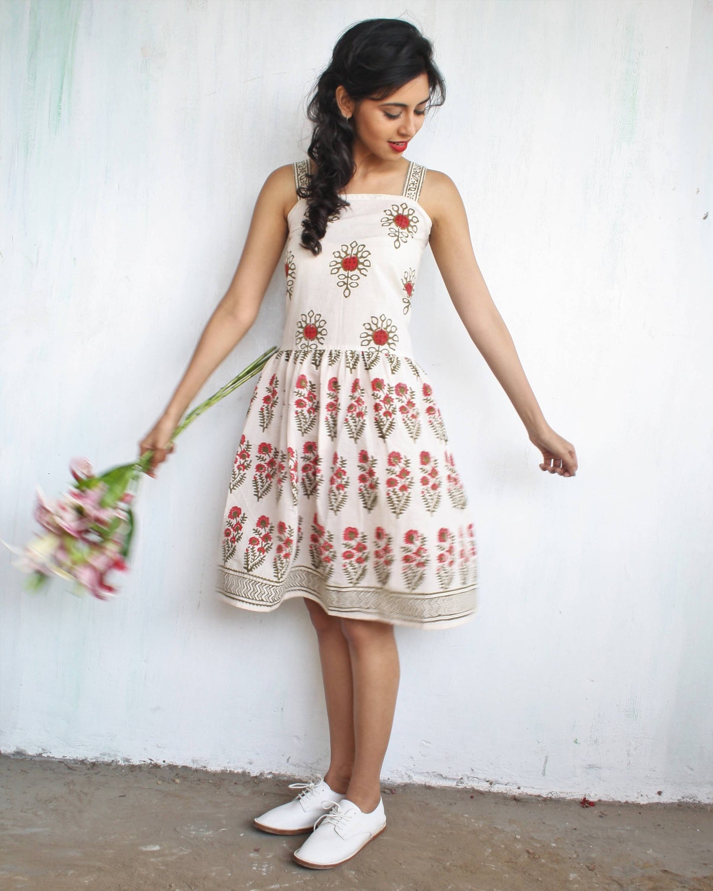 Chidiyaa Ivory Printed Cotton Dress