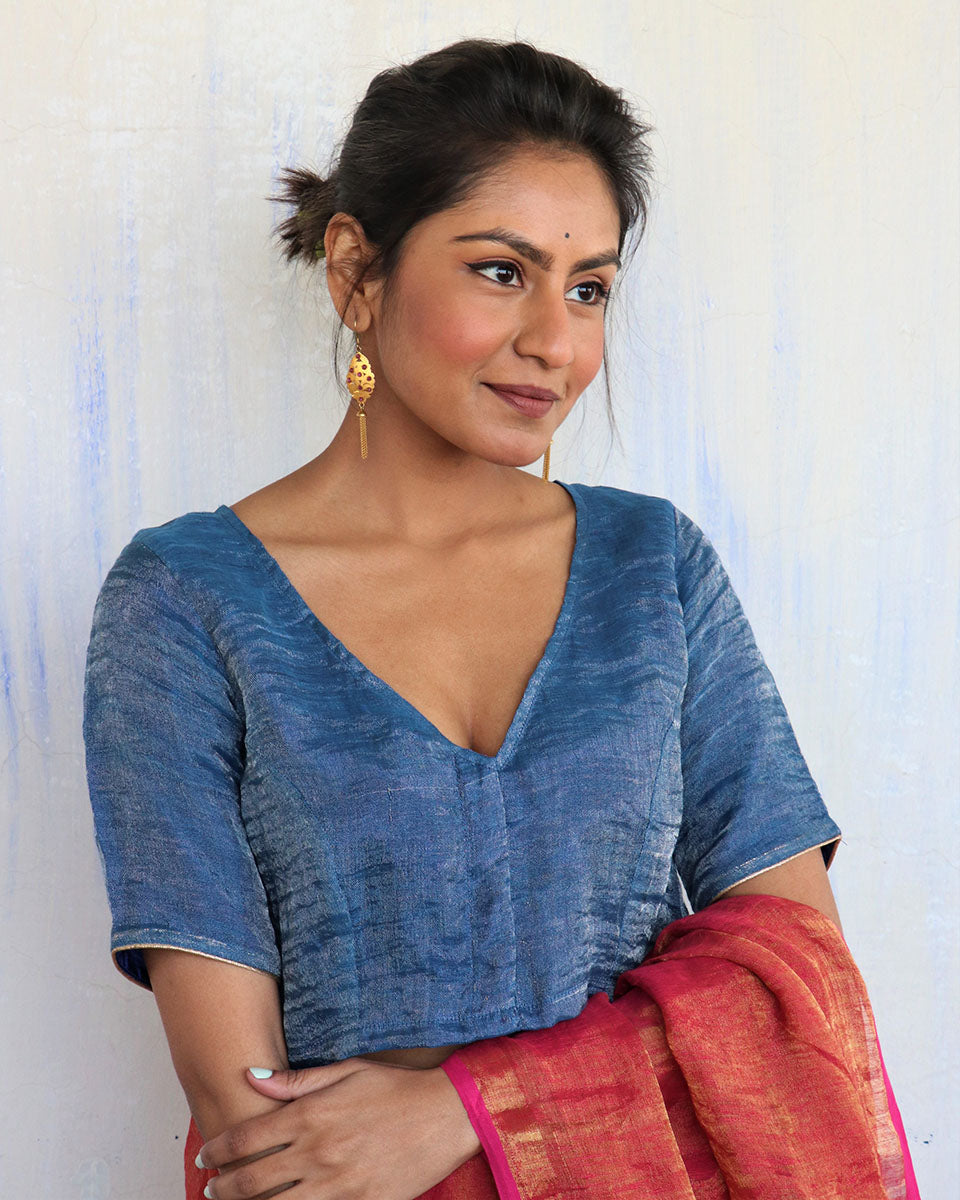 Chidiyaa Blue Linen Blouse
