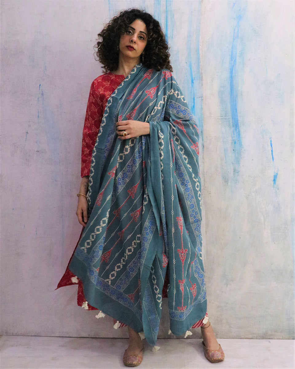 Chidiyaa Teal Cotton Dupatta